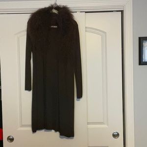 Mongolian fur collar sweater coat chocolate brown